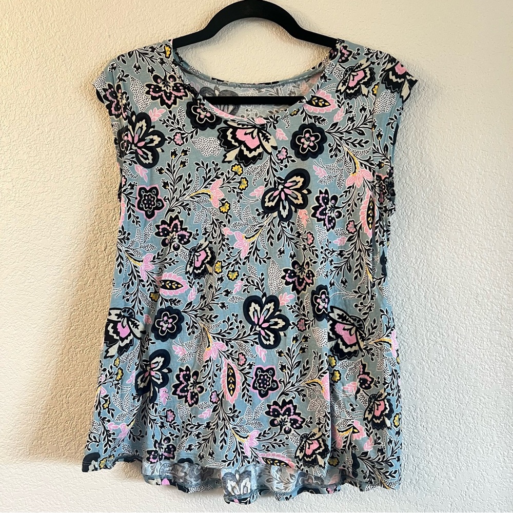 LOFT Floral Print Blouse - Blue and Pink